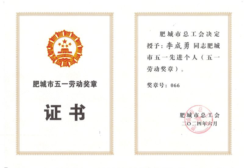 盛鸿建设发展有限公司董事长李成勇荣获肥城市五一劳动奖状